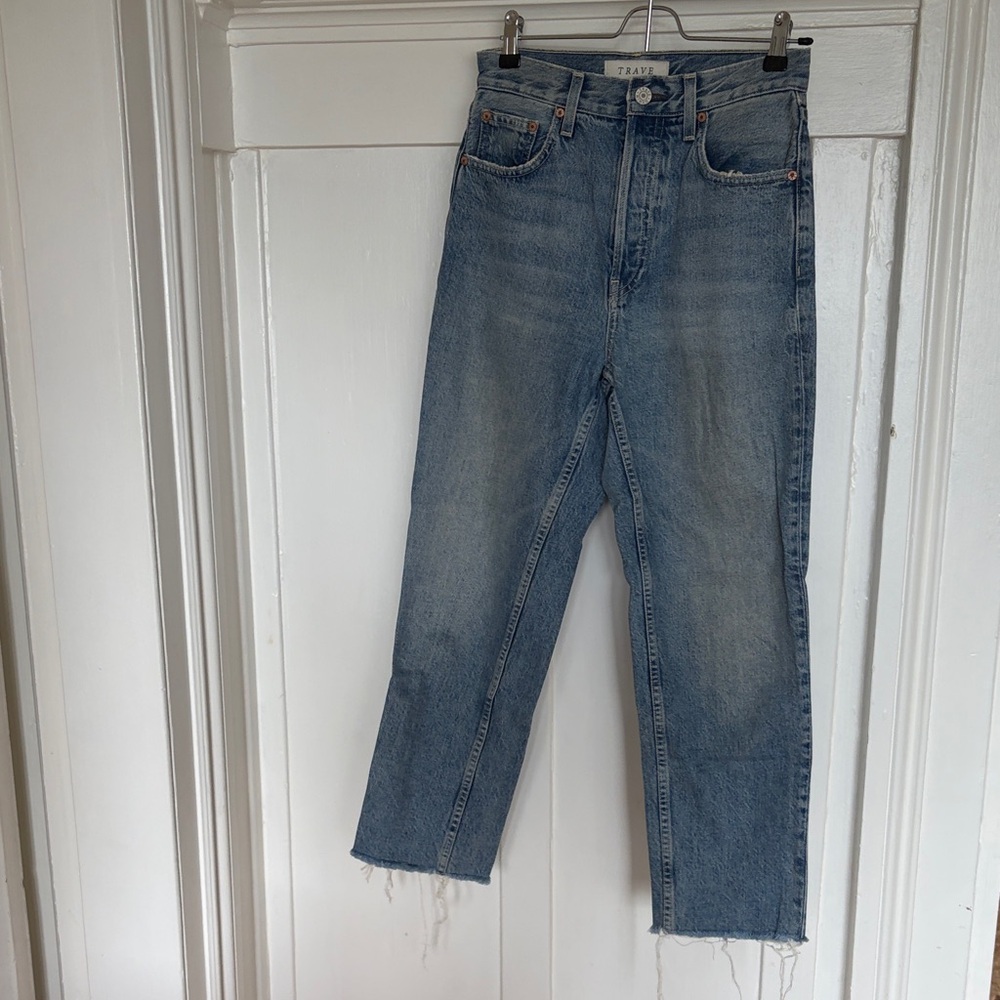 TRAVE High-Rise Ankle Crop Jeans in Light Blue